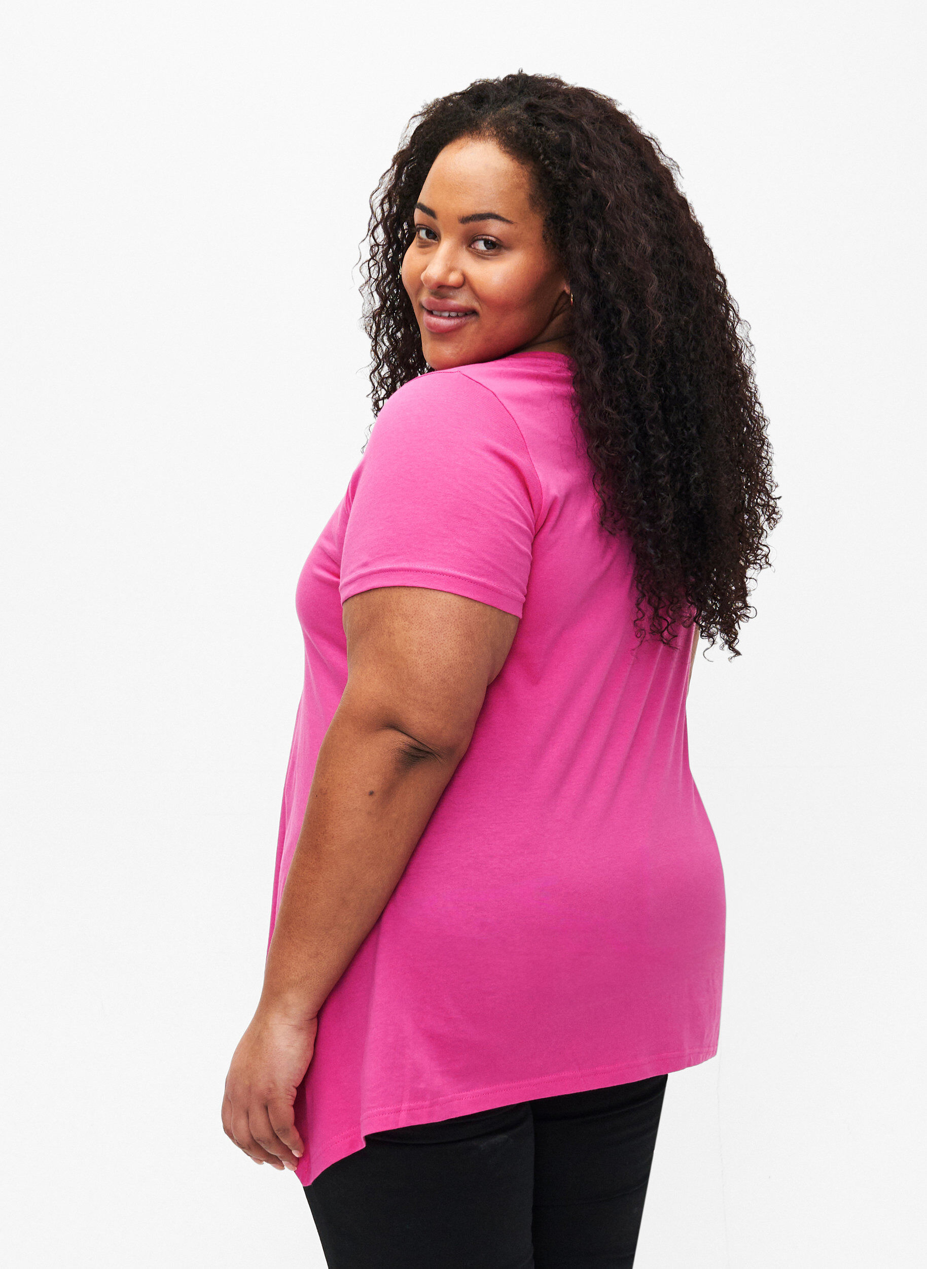 Zizzi T-shirt i bomull med kort &auml;rmar, Raspberry S. Best, Model image number 1