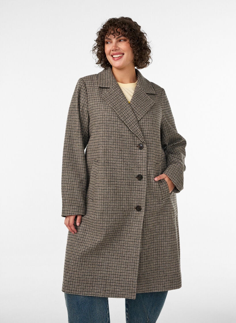 Medell&aring;ng rutig kappa, Brun, Model image number 1