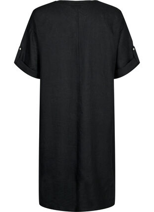 Kortärmad klänning i 100% linne, Black, Packshot image number 1