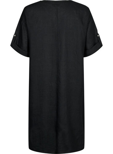 Klänning i linne med korta ärmar, Black, Packshot image number 1