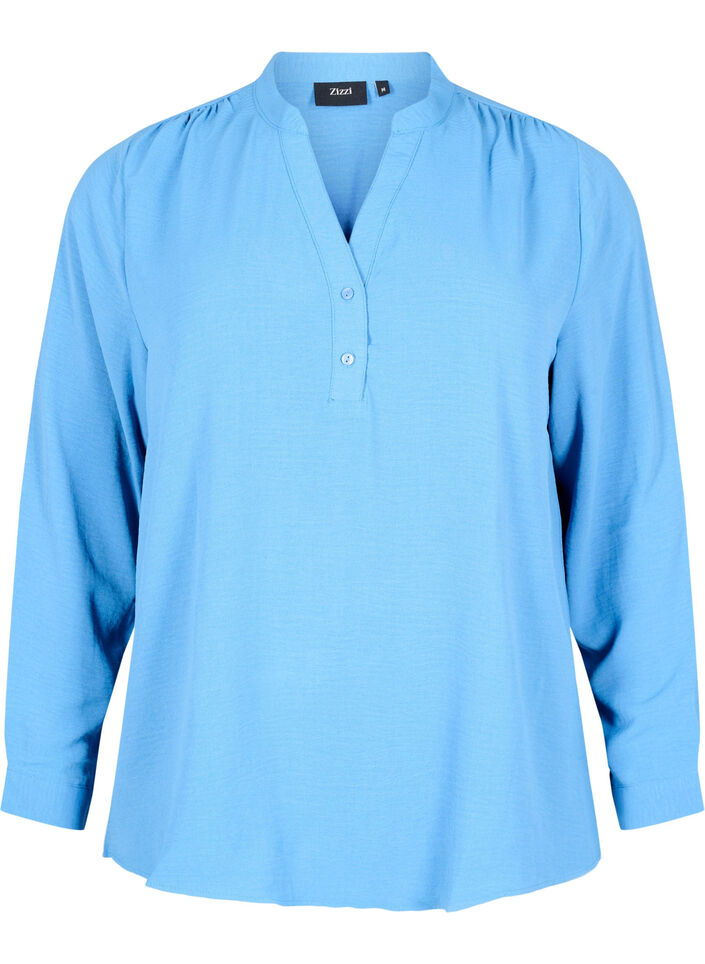 Långärmad skjortblus med V-ringning, Riverside, Packshot image number 0