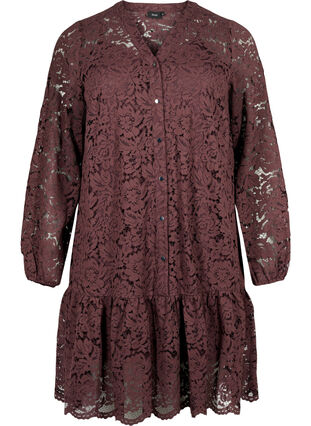 Spetsklänning med knappar och a-linjeform, Fudge, Packshot image number 0