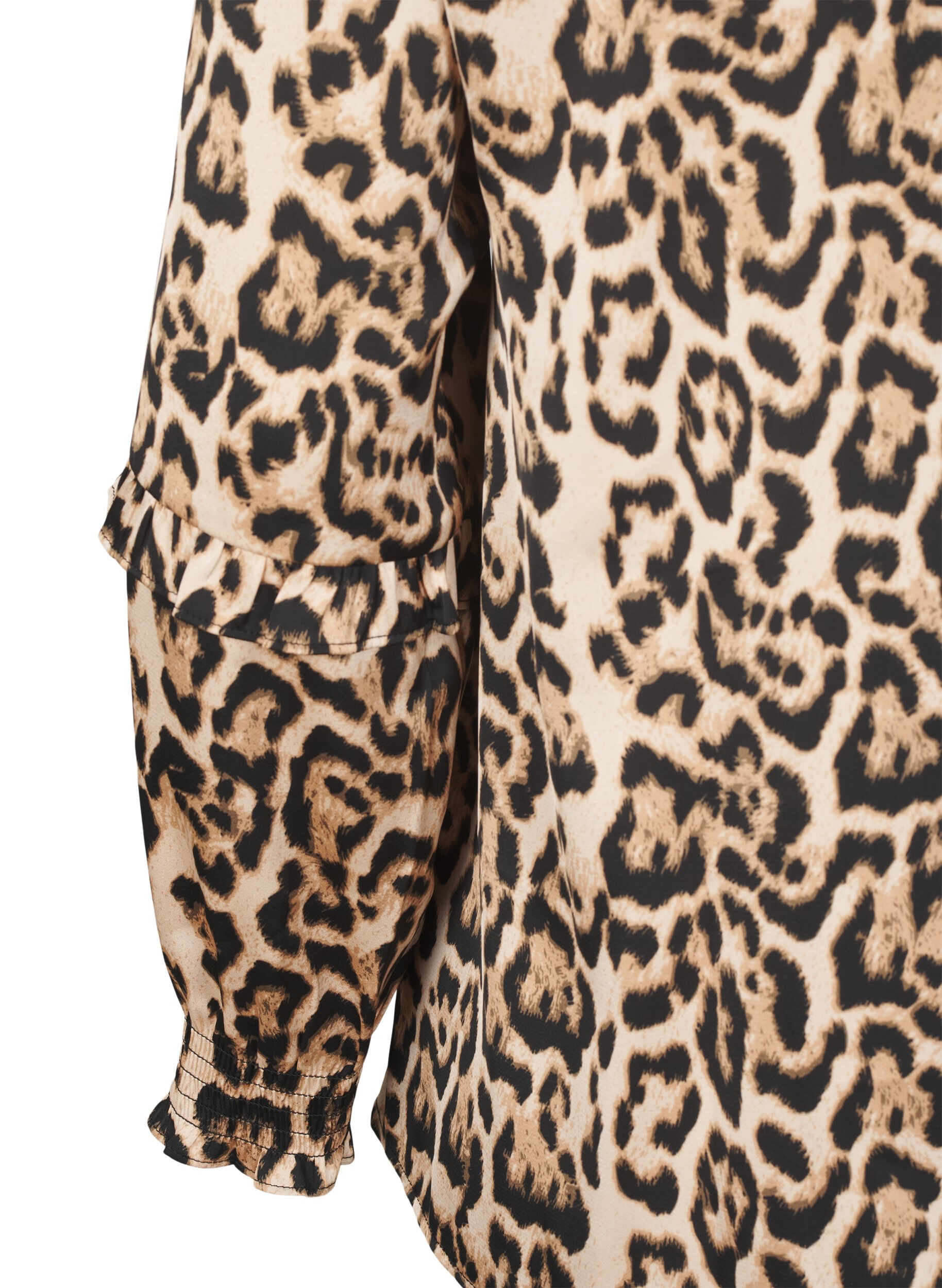 Zizzi Leopardm&ouml;nstrad blus med smock, Brun, Packshot image number 3