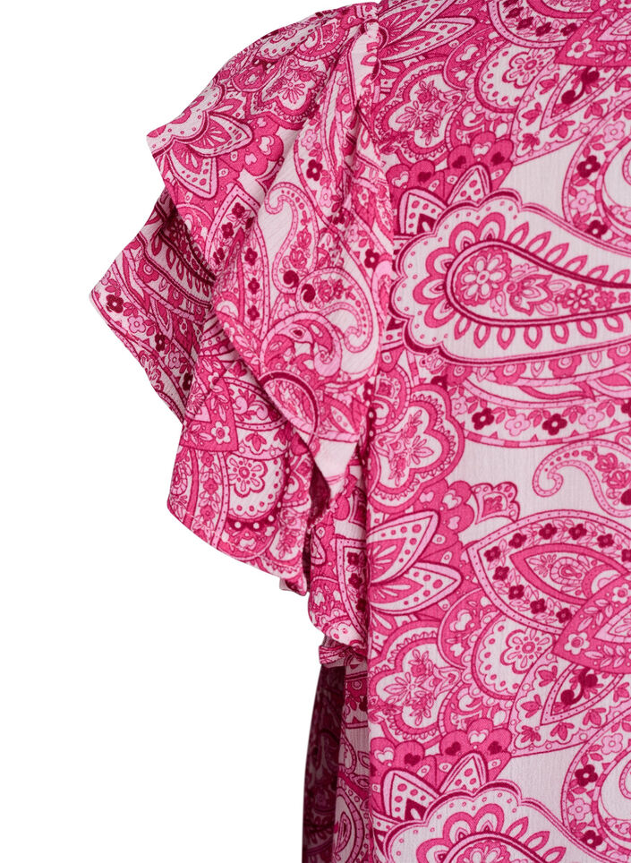 M&ouml;nstrad blus i viskos med volangdetaljer, Rosa, Packshot image number 3
