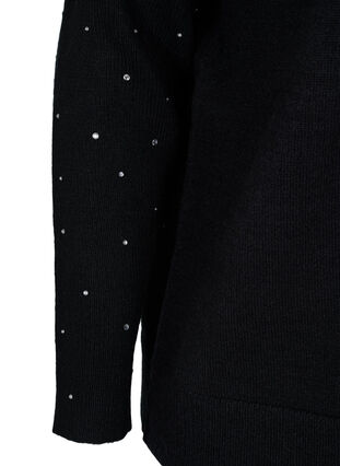 Stickad ribbad tröja med dekorativa stenar, Black, Packshot image number 3