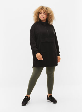 Lång sweatshirt med ficka och dragkedja, Black, Model image number 2