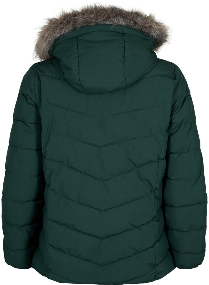 Kort pufferjacka med huva, Gr&ouml;n, Packshot image number 1