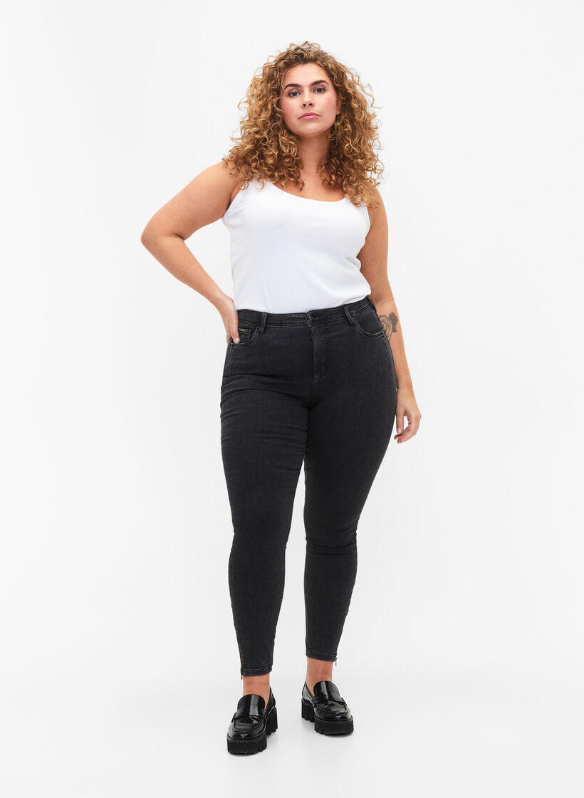 Croppade Amy jeans med blixtl&aring;s, Gr&aring;, Model image number 1