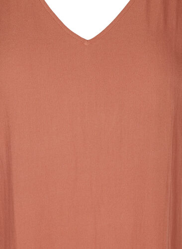 Kortärmad viskosklänning med v-ringning, Copper Brown, Packshot image number 2