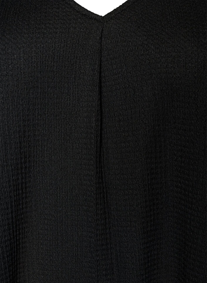 Midikl&auml;nning med v-ringning och textur, Svart, Packshot image number 2