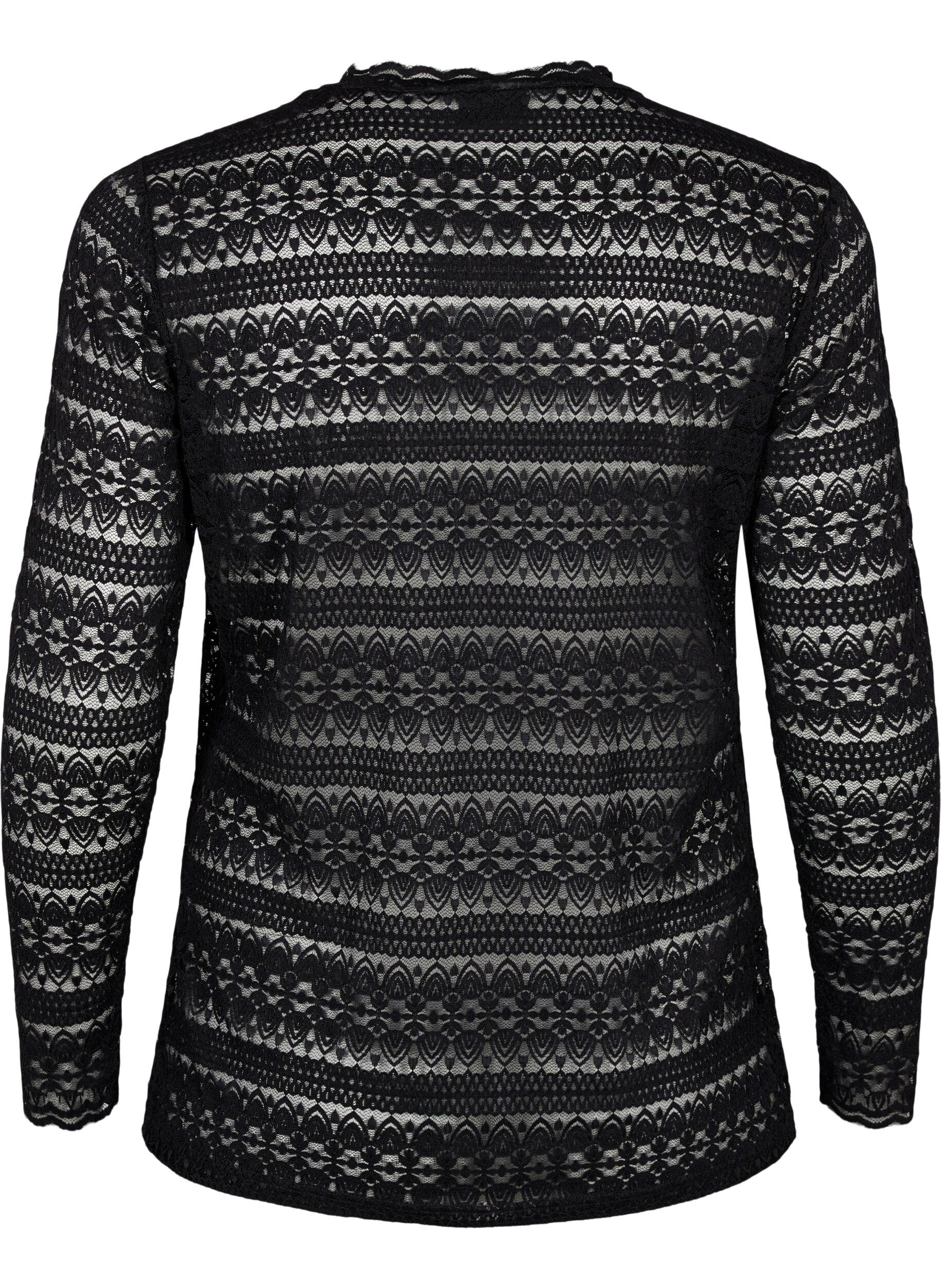 Zizzi Spetsblus med l&aring;nga &auml;rmar, Black, Packshot image number 1