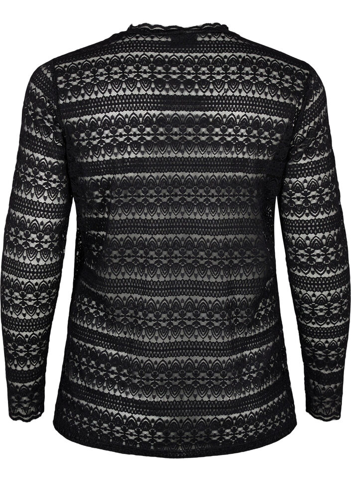 Spetsblus med långa ärmar, Black, Packshot image number 1