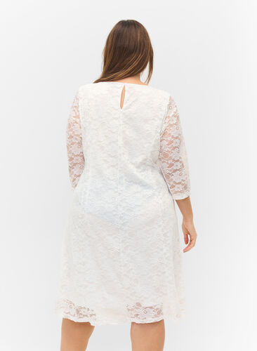 Spetsklänning med 3/4-ärmar, White, Model image number 1