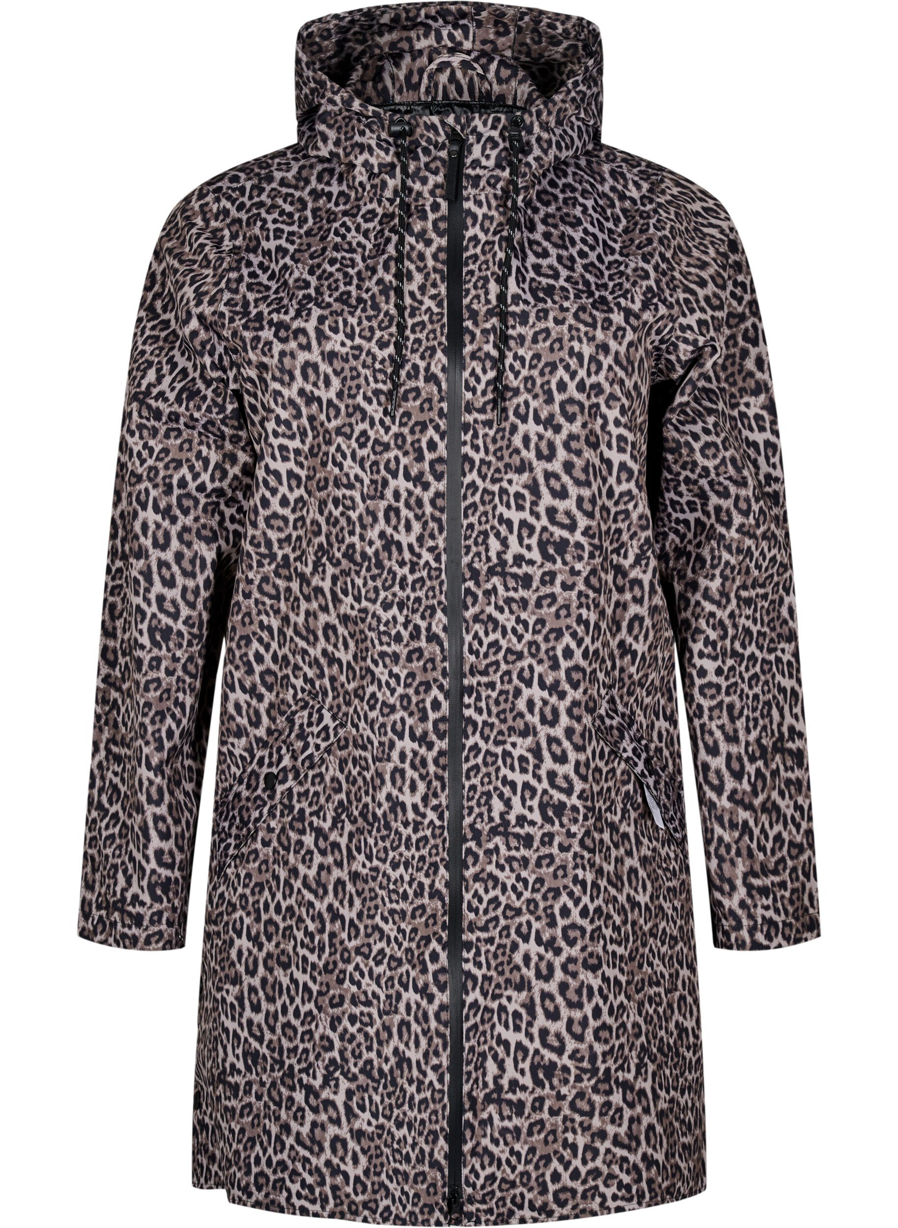 Zizzi Regnkappa med fickor och huva, Brun, Packshot image number 0