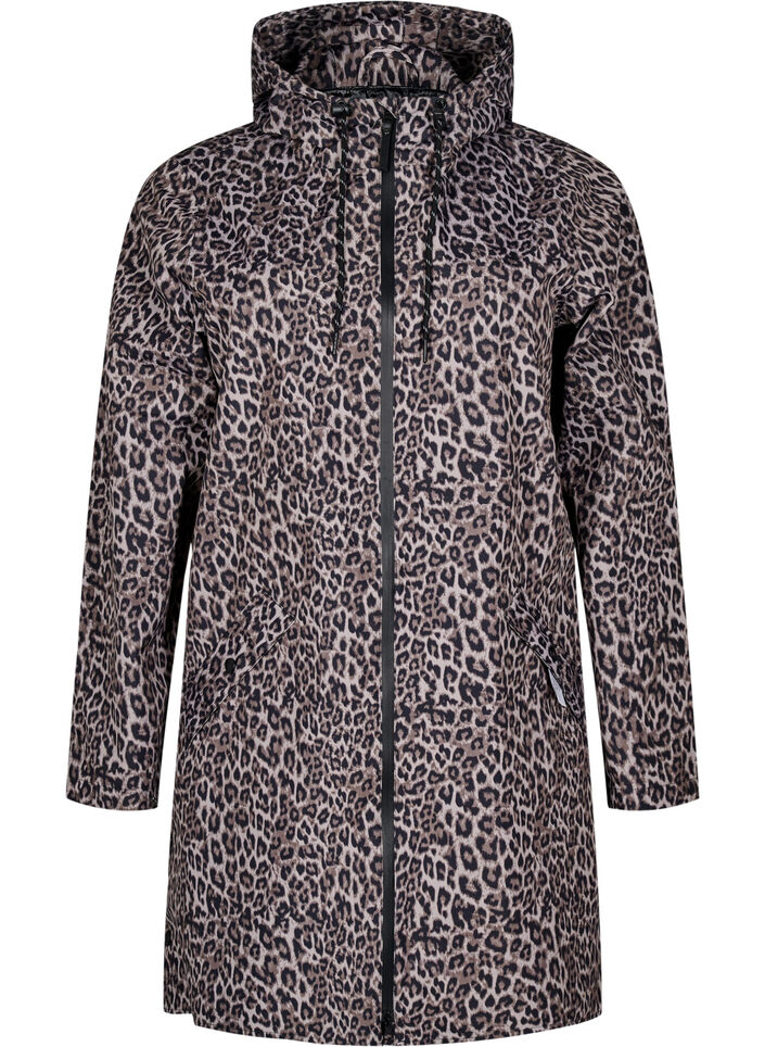 Regnkappa med fickor och huva, Brun, Packshot image number 0