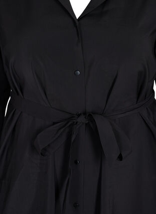 Viskosklänning med knappar och bälte, Black, Packshot image number 2