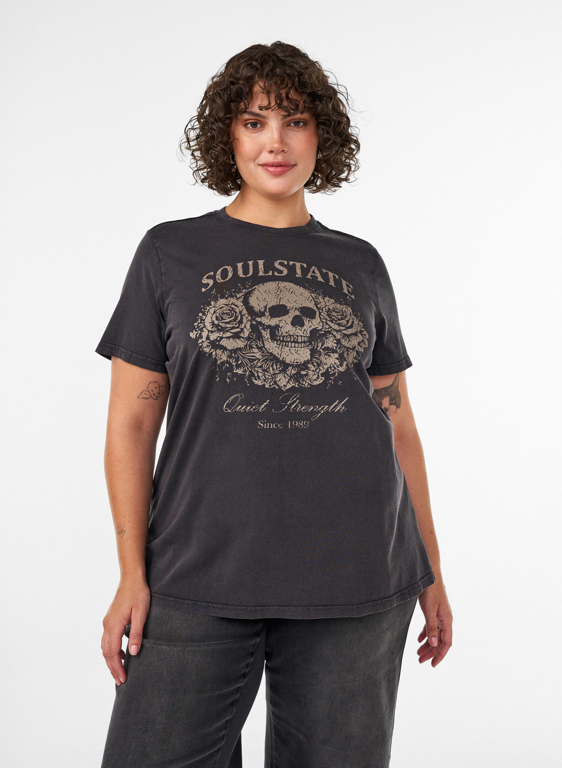 ZizziT-shirt i ekologisk bomull med grafiskt tryck, Beige, Model image number 0