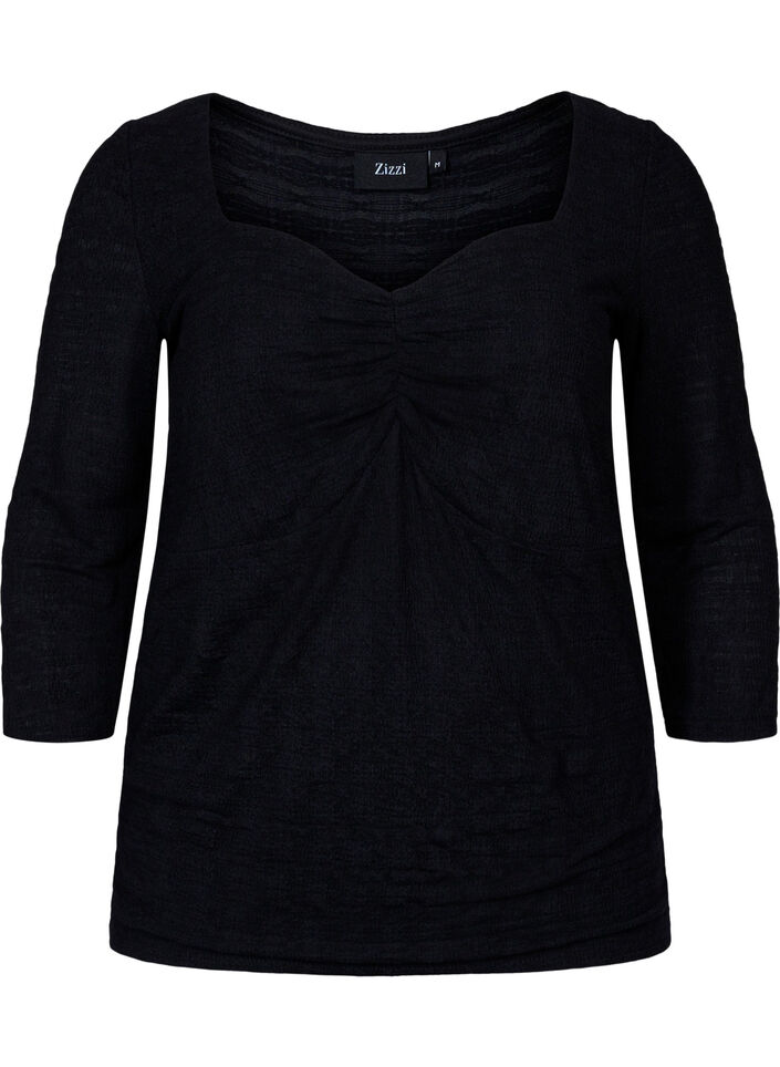 Åtsittande blus med volangdetaljer, Black, Packshot image number 0