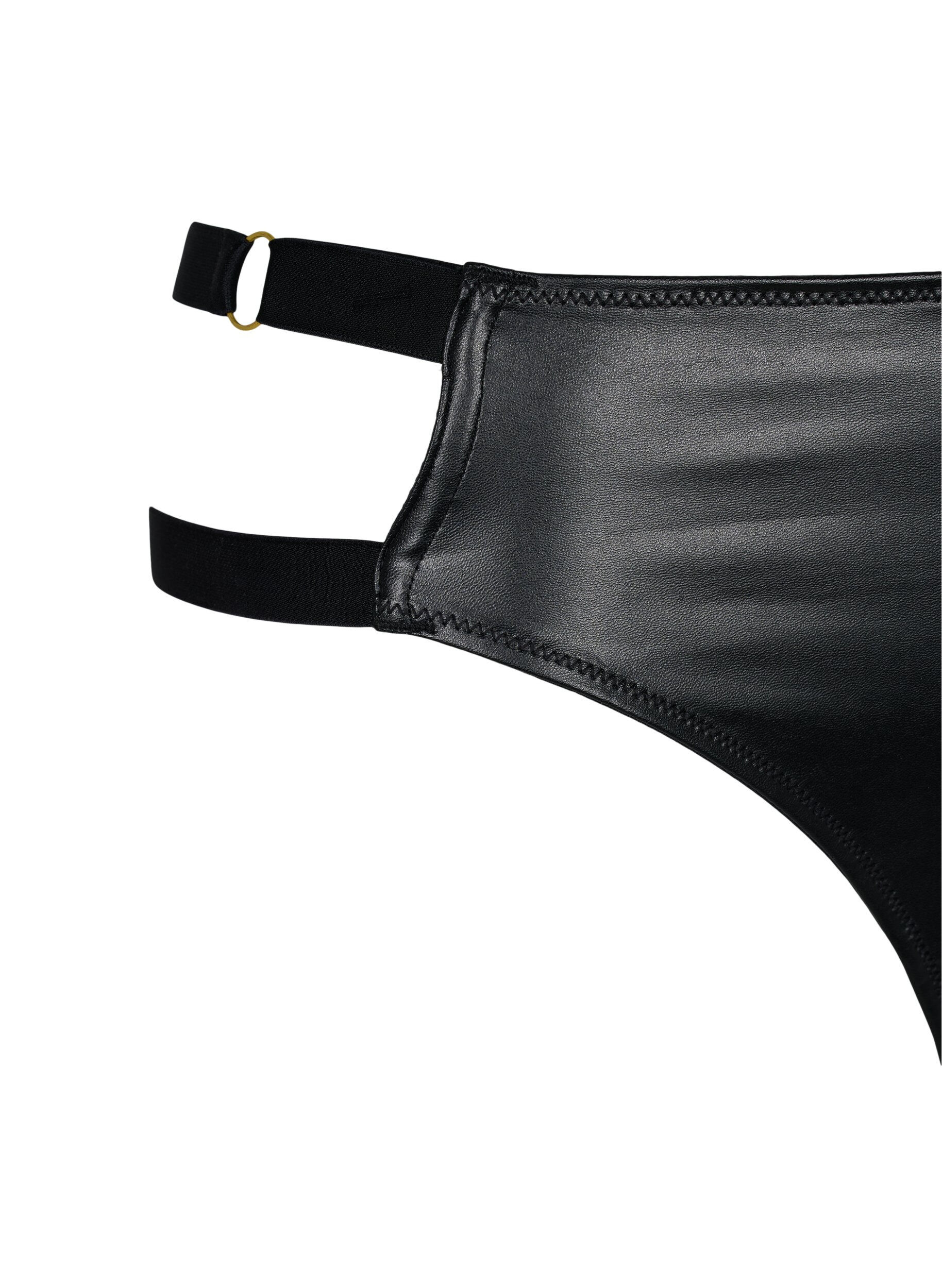 Zizzi G-string trosor med bel&auml;ggning och sn&ouml;rning, Black, Packshot image number 3