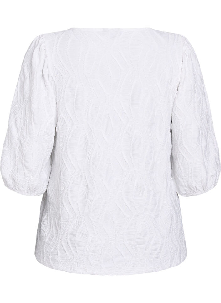 Blus med struktur och 3/4-&auml;rmar, Vit, Packshot image number 1