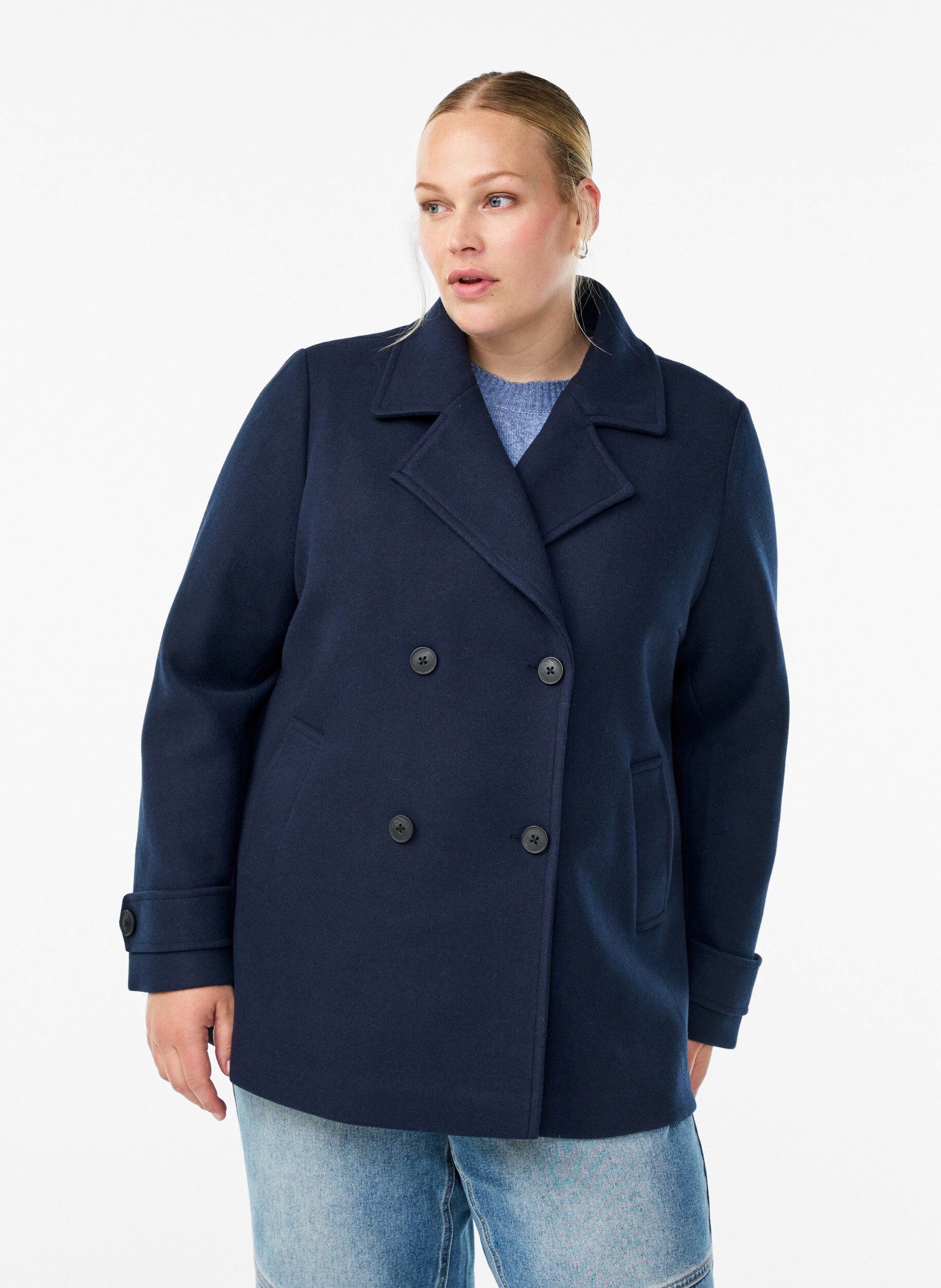 ZizziKort kappa med dubbelkn&auml;ppt kn&auml;ppning, Bl&aring;, Model image number 0