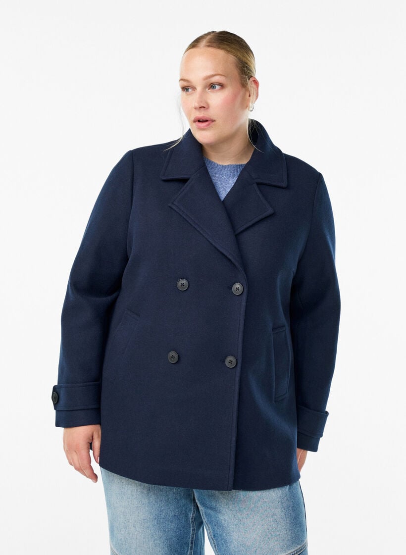 Kort kappa med dubbelkn&auml;ppt kn&auml;ppning, Bl&aring;, Model image number 0