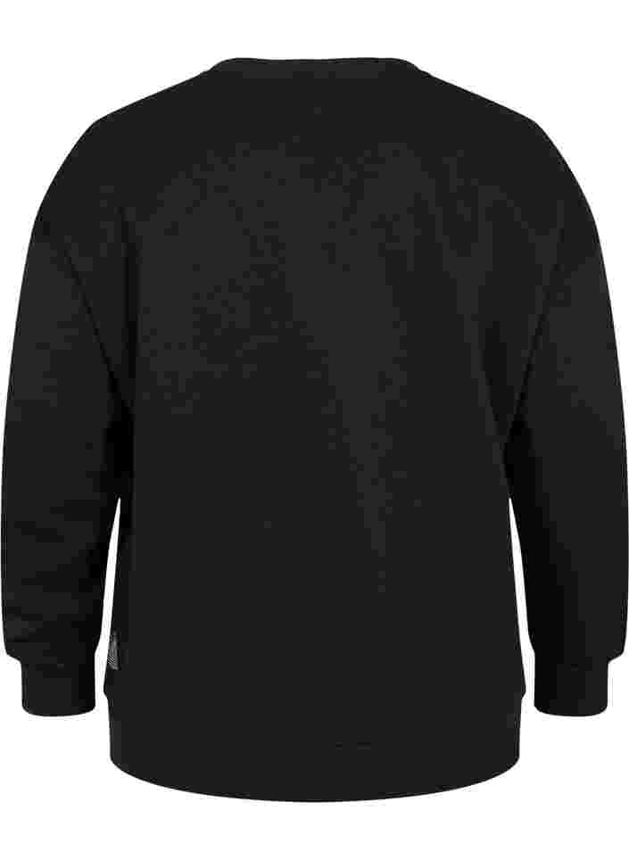 Sweatshirt med sportigt tryck, Black, Packshot image number 1