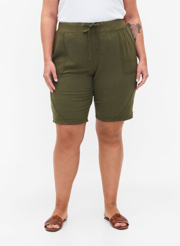 Lösa shorts i bomull med fickor, Ivy Green, Model image number 3