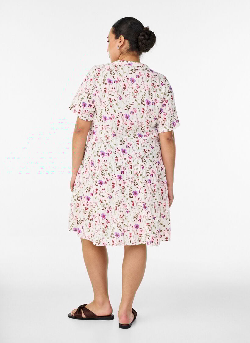 Kort a-linjeformad kl&auml;nning i bomullsmuslin, Beige, Model image number 2