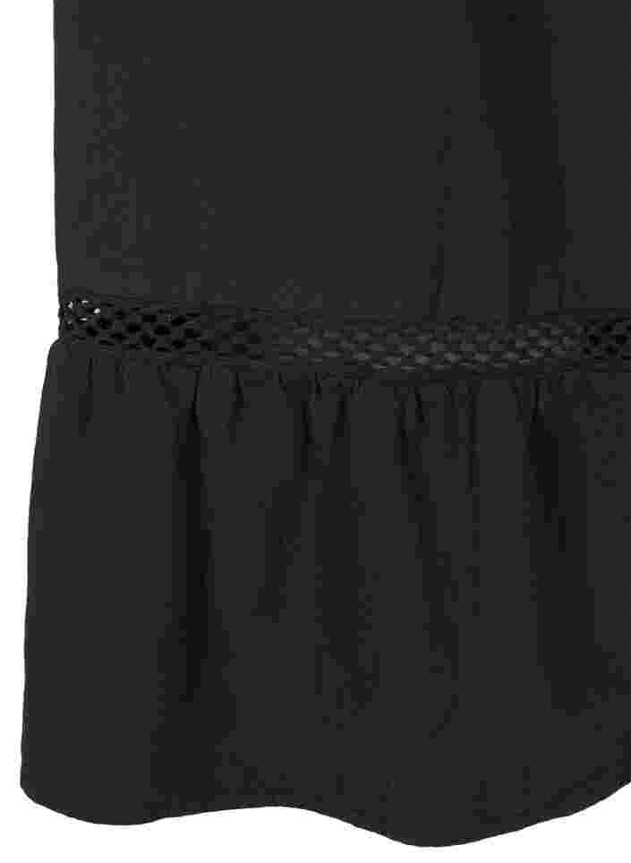 Bomullsklänning med spetsband och korta ärmar, Black, Packshot image number 3