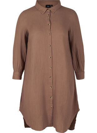 Lång bomullsskjorta med klassisk krage, Deep Taupe, Packshot image number 0