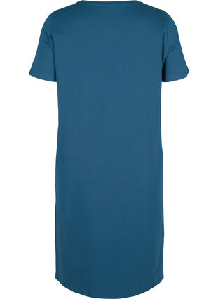Kortärmad klänning i bomull med slits, Majolica Blue, Packshot image number 1