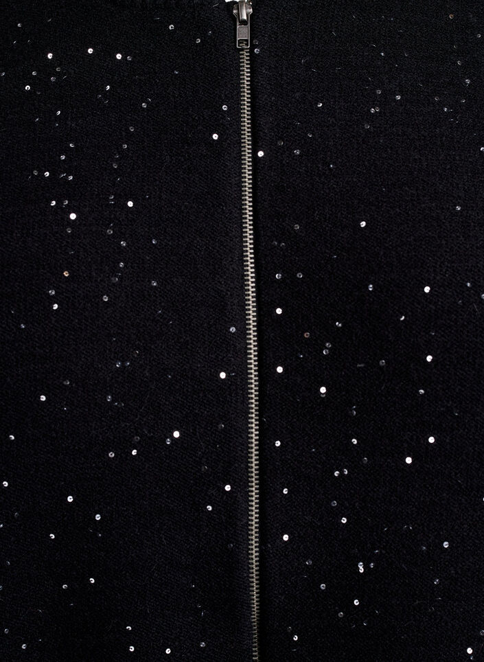 Cardigan med dragkedja och paljetter, Svart, Packshot image number 2