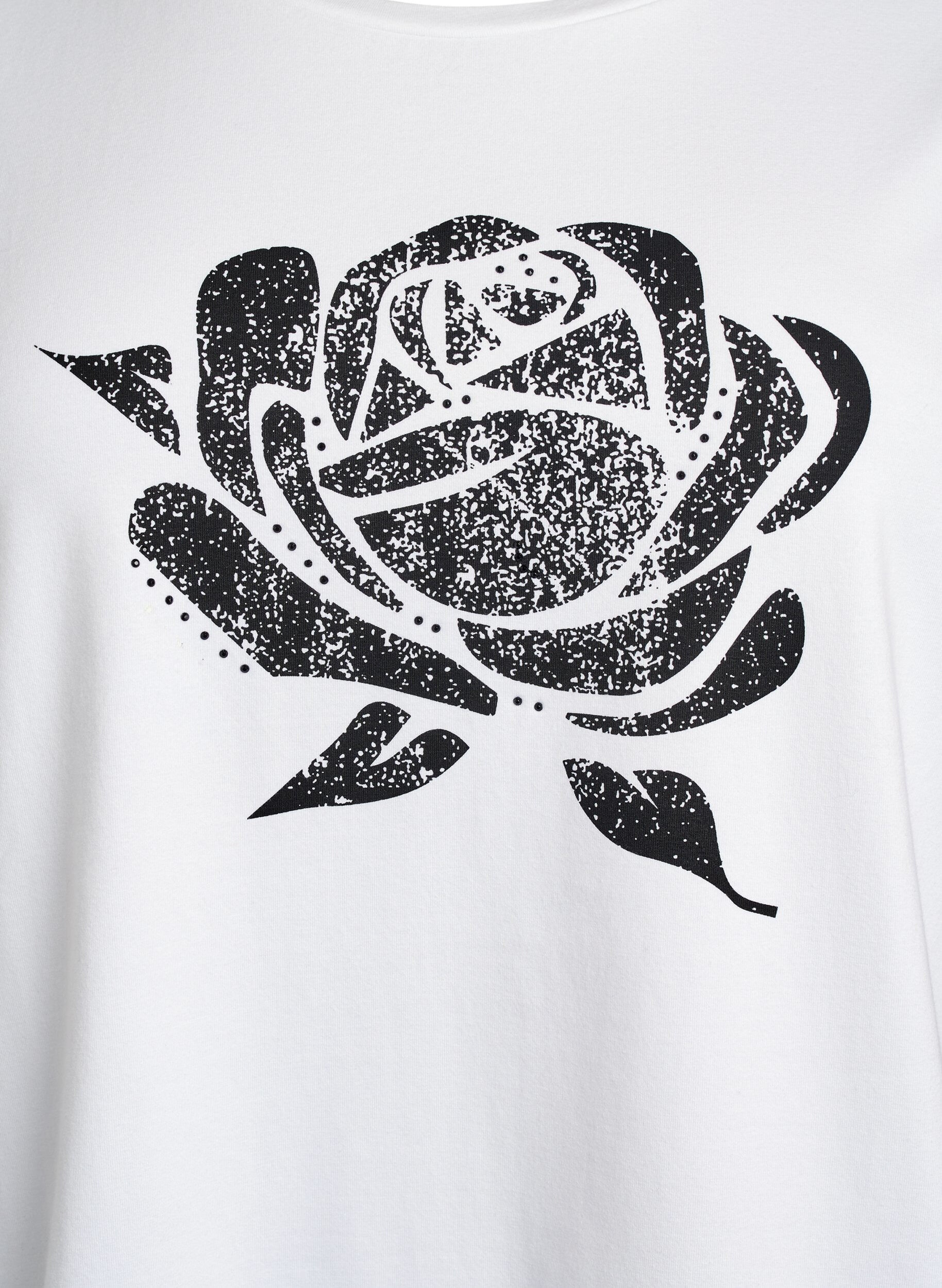Zizzi T-shirt i ekologisk bomull med blommigt tryck, B. White w. Rose, Packshot image number 2