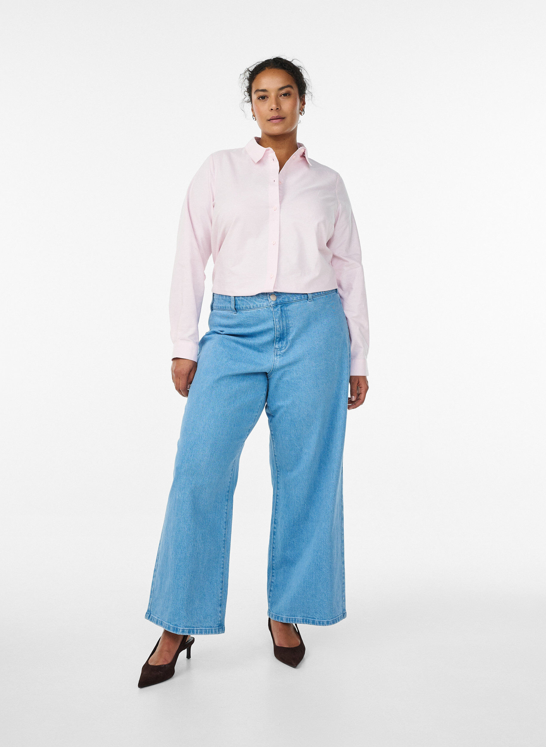 Zizzi L&aring;ng&auml;rmad bomullsskjorta, Rosa, Model image number 1