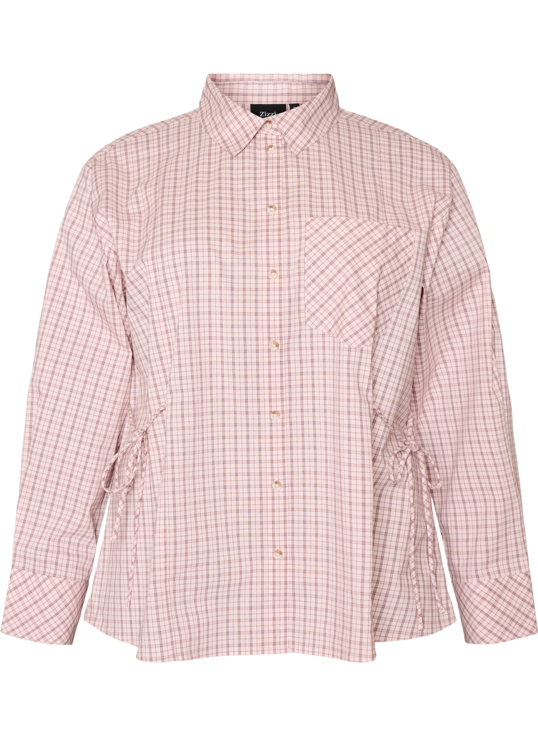 ZizziL&ouml;s rutig skjorta med knytsk&auml;rp, Rosa, Packshot image number 0