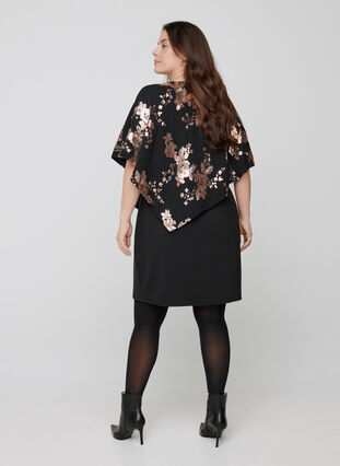 Kortärmad klänning med paljetter, Black, Model image number 1