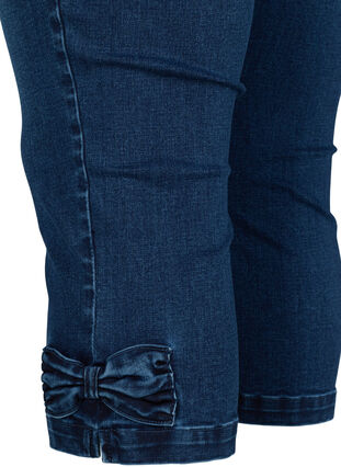 Trekvartsbyxor i jeans med rosett, Dark blue denim, Packshot image number 3