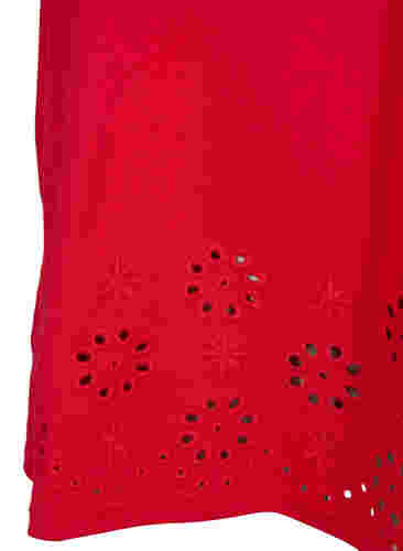 T-shirt i bomull med broderi anglaise, Tango Red, Packshot image number 3
