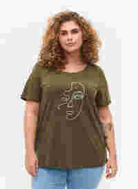 T-shirt med glimmertryck i bomull, Ivy G. Shimmer Face, Model