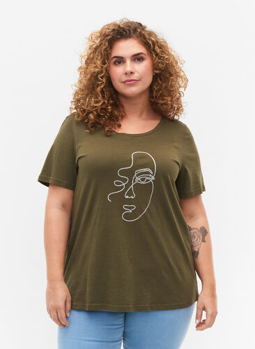 T-shirt med glimmertryck i bomull, Ivy G. Shimmer Face, Model image number 0