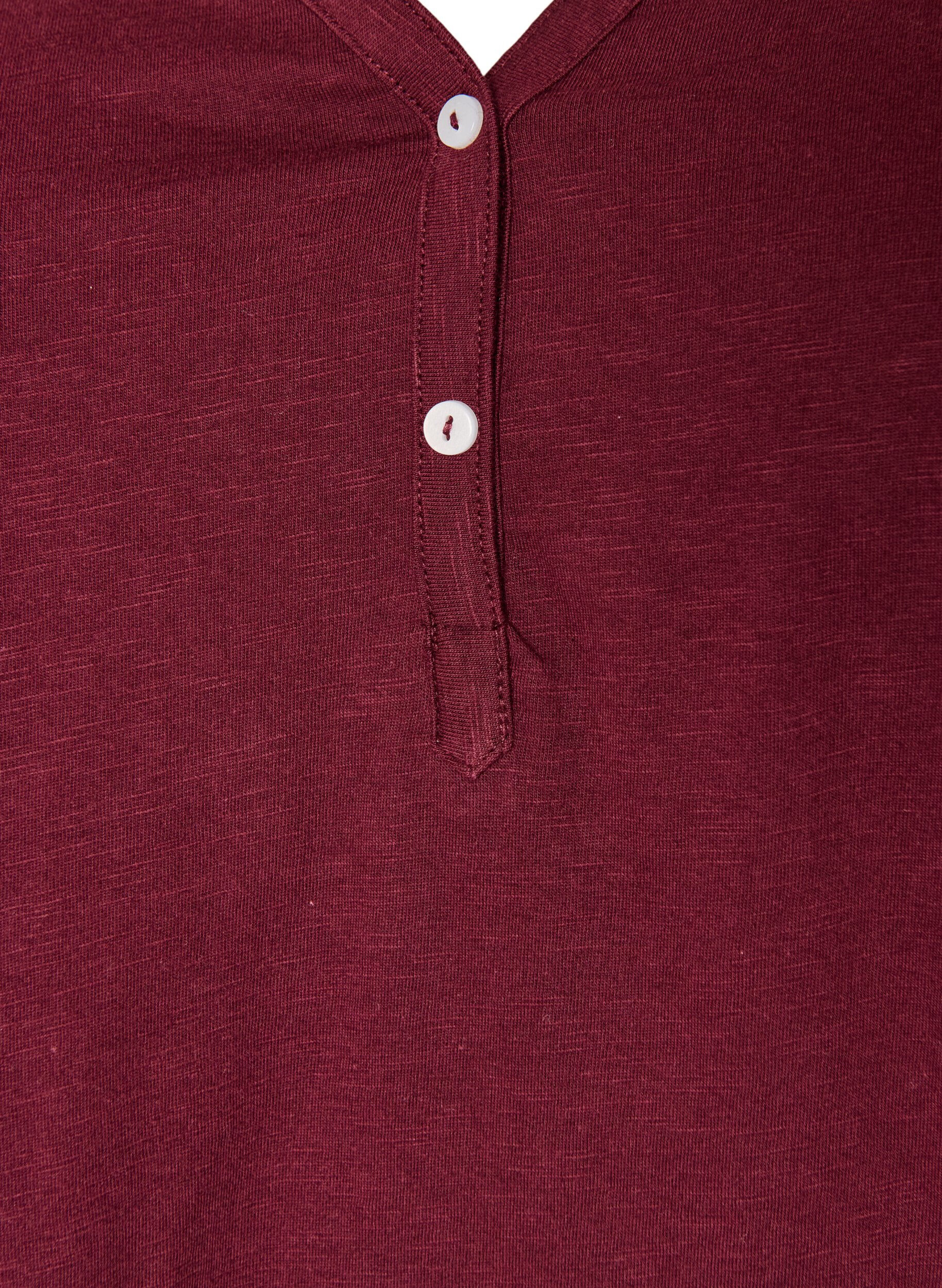 ZizziL&aring;ng&auml;rmad t-shirt med v-ringning och knappar, R&ouml;d, Packshot image number 2