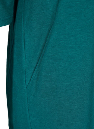 Kampanjvara – Sweatshirtklänning i bomull med fickor och 3/4-ärmar, Teal Green Melange, Packshot image number 3