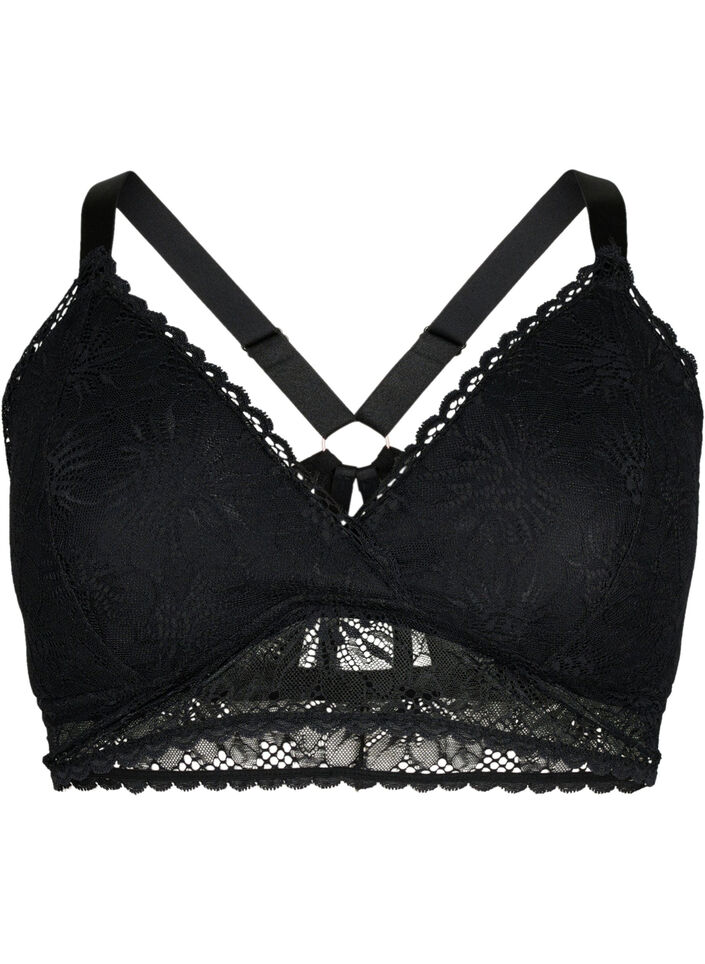 Spets Bralette med bakdetalj, Black, Packshot image number 0