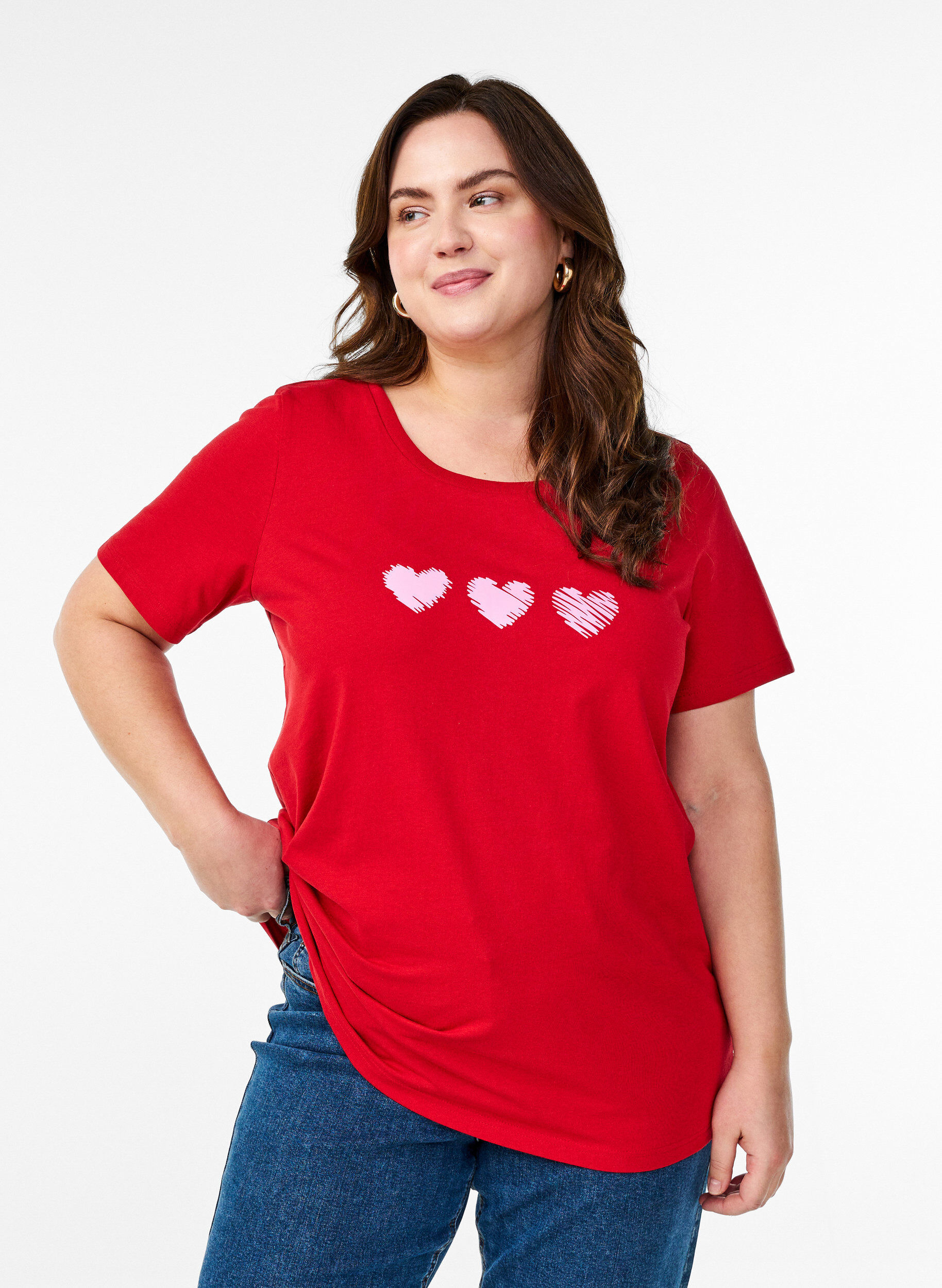 Zizzi T-shirt i bomull med motiv, Salsa w. Hearts, Model image number 0