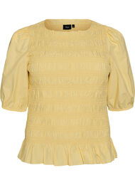 Smockblus med volangkant och b&aring;tringning, Gul