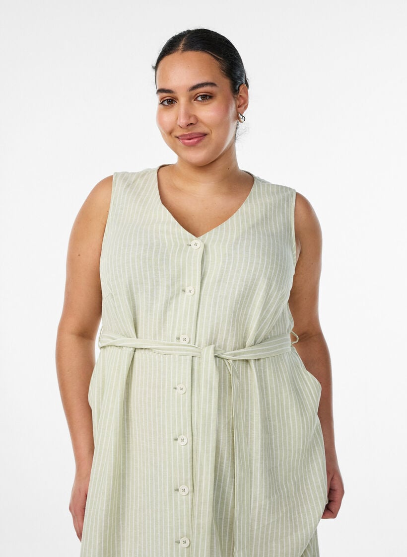 &Auml;rml&ouml;s randig midikl&auml;nning i linne och viskos, Gr&ouml;n, Model image number 2