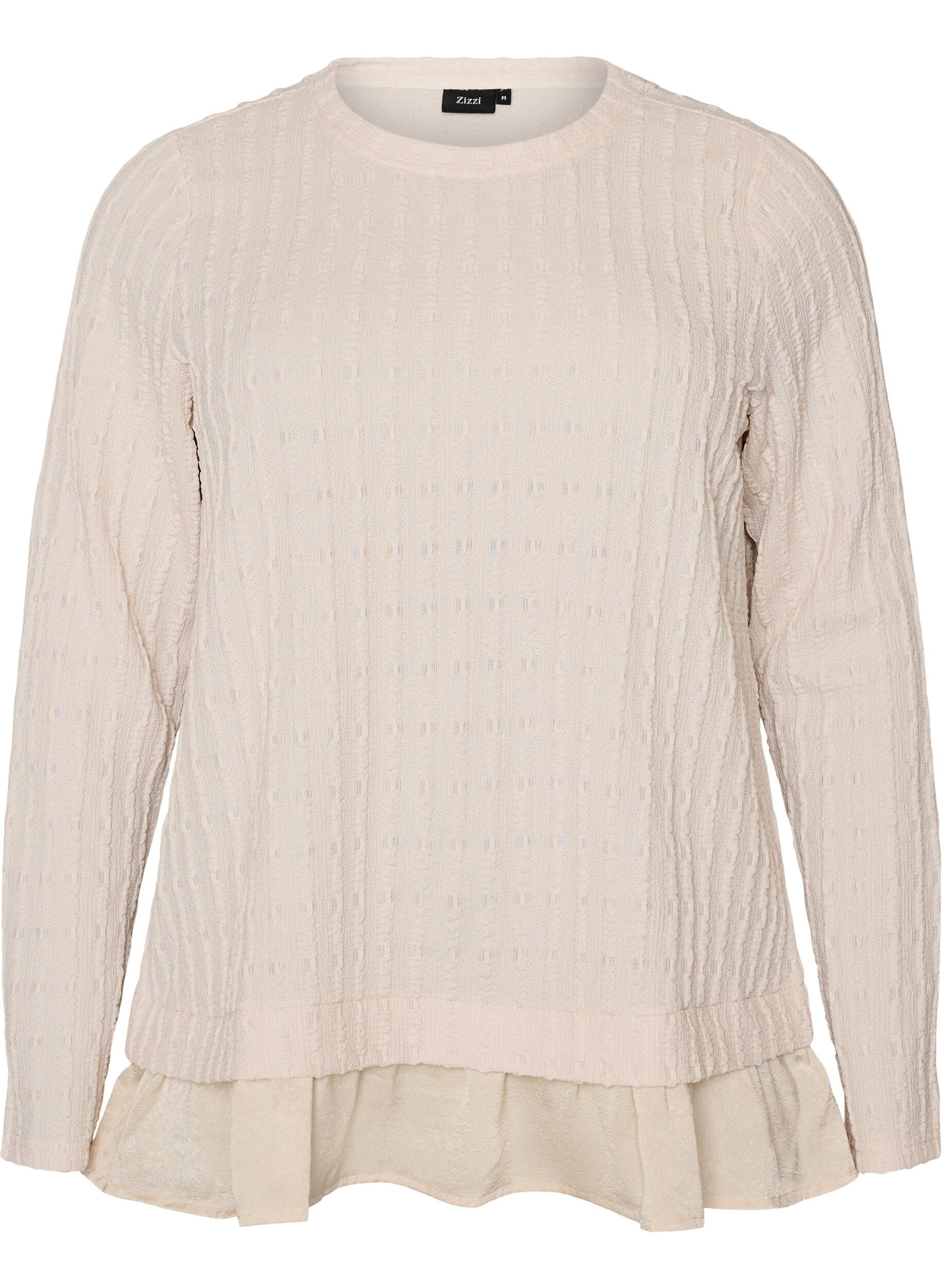 ZizziStrukturerad blus med volangkant, Vanilla, Packshot image number 0