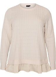 Strukturerad blus med volangkant, Vanilla