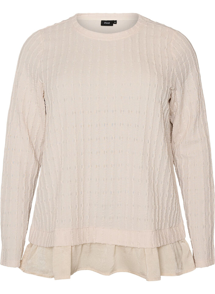 Strukturerad blus med volangkant, Vanilla, Packshot image number 0
